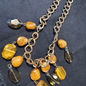 Elegant vintage Gold and amber yellow Brown stones Necklace